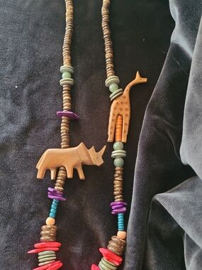 Wooden Animal Bead Necklace -  Multicolor